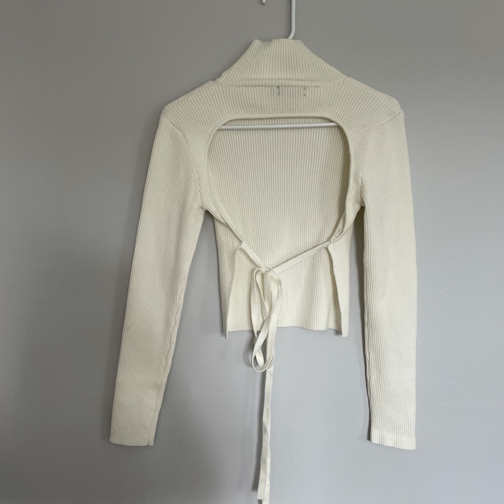Nasty Gal- Backless mock neck long sleeve knit top.